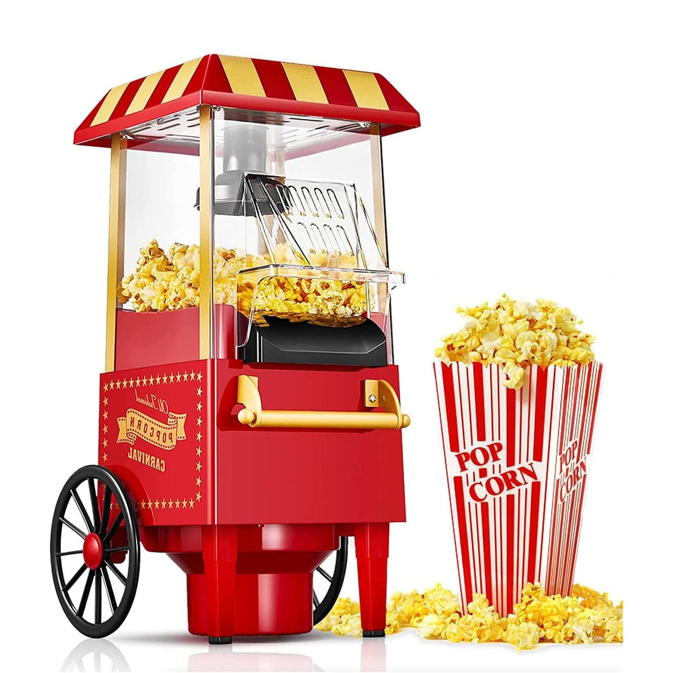 Macchina per Popcorn elettrica Senza Olio, Macchina per Popcorn ad Aria Calda da 1200 W, per Feste con Film in casa, con misurino e Coperchio Rimovibile