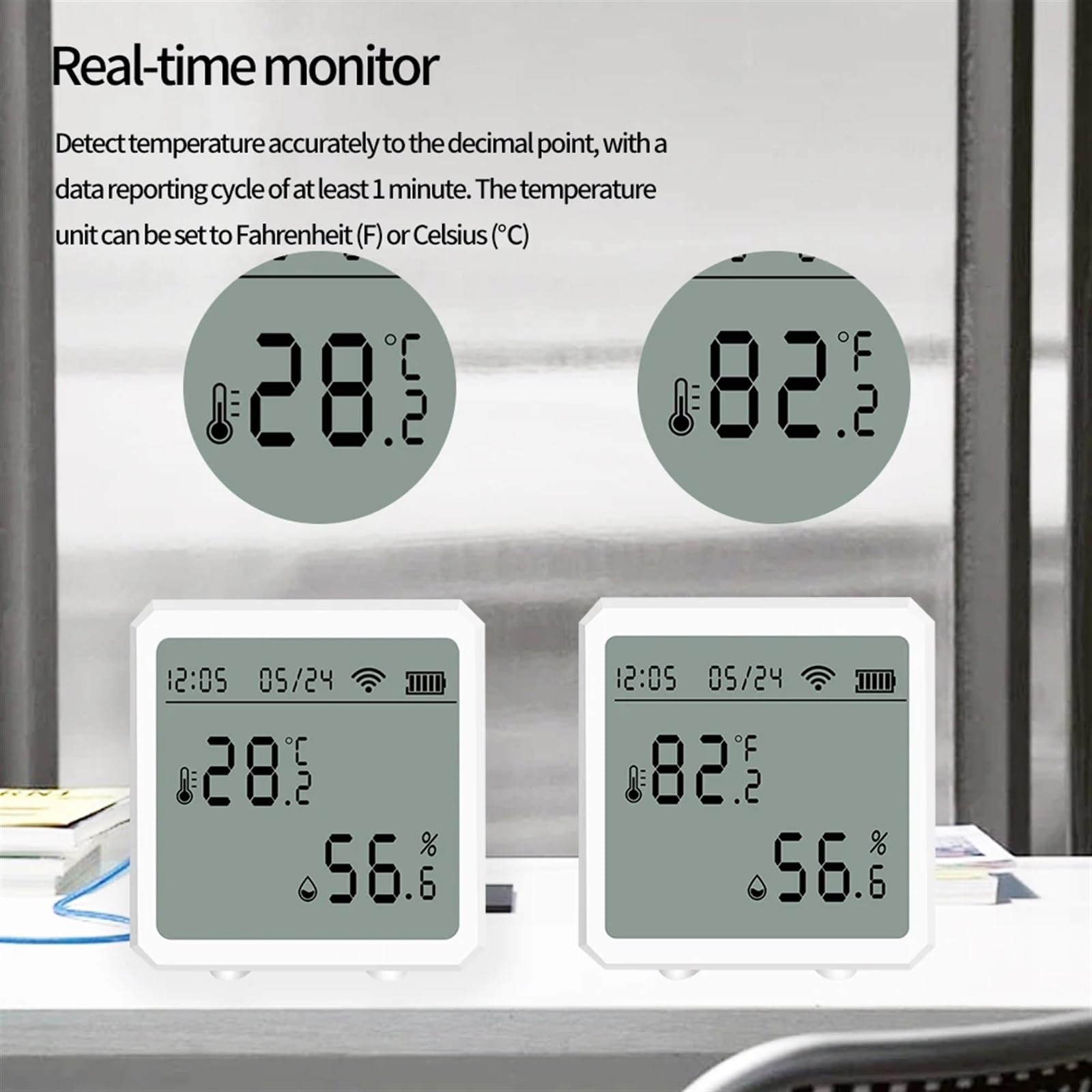 Czujnik temperatury i wilgotności Inteligentny dom Termohigrometr Cyfrowy wyświetlacz Termometr Monitor Stacja pogodowa Zegar(P-1)