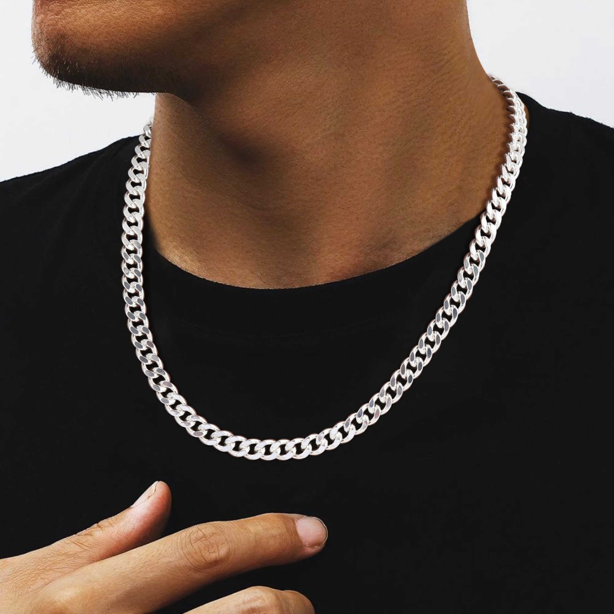 Cuban Link Chains for Men, 925 Sterling Silver Over 3.5mm/7mm Cuban Chain Diamond Cut Silver Necklace Chains Gifts for Men Father Boyfriends