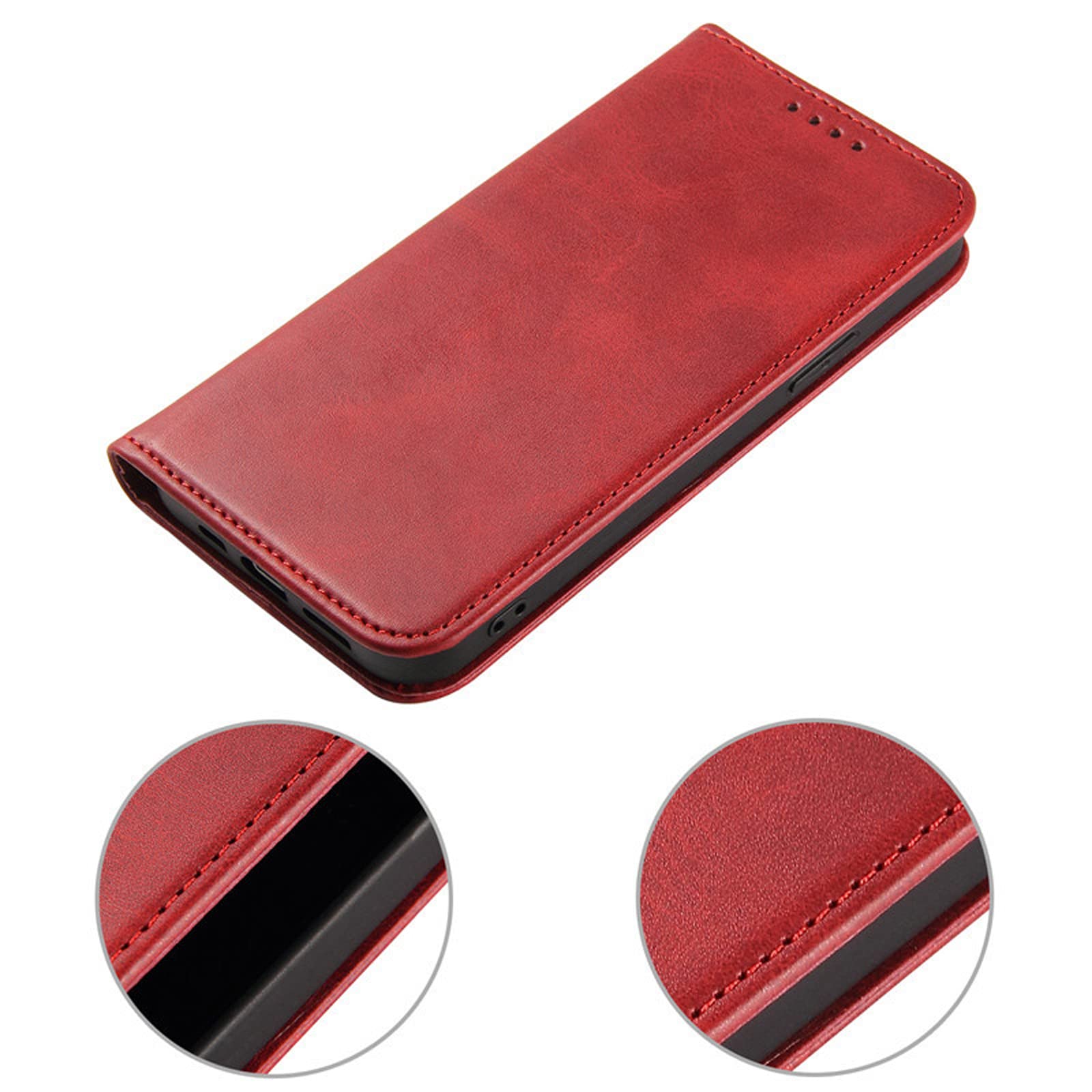 LTL Etui na telefon do iPhone 13 Mini/13/13 Pro/13 Pro Max, ręcznie robione skórzane etui z klapką z przegródkami na karty, etui na telefon, magnetyczne zamknięcie, czerwone, 13 mini 5,4 cala