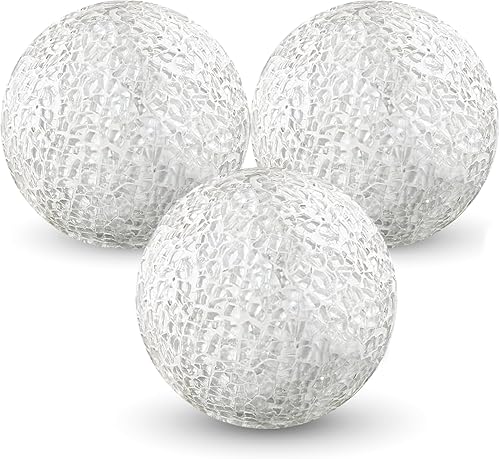 DomeStar 3 bolas decorativas, orbes de vidrio de mosaico blanco, bolas de centro de mesa de 4 pulgadas, bola sólida moderna para tazones, jarrones,