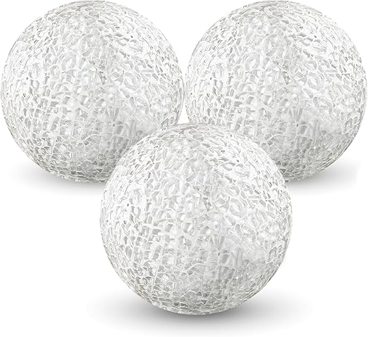 DomeStar 3PCS Decorative Balls for Bowls, 4 Inch White Orbs Glass Balls for Centerpiece Bowls Mosaic Sphere for Home Decoration Dining Table