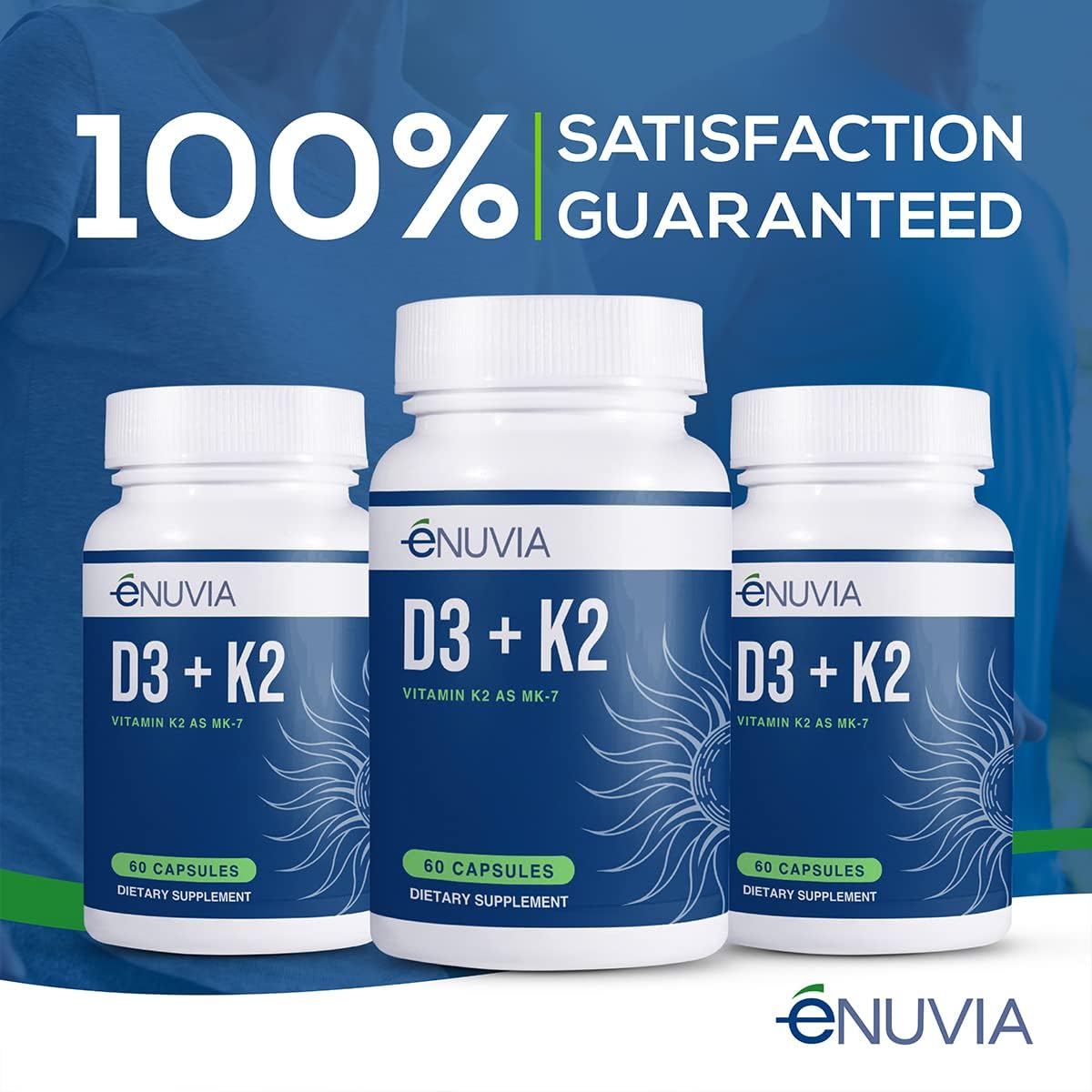 Enuvia D3+K2 - Vitamin D3 K2 Supplement for Women and Men - 60 Veggie Capsules - with Bioperine Black Pepper Extract - Supports Maximum Calcium Absorption and Heart and Bone Health - Made in The USA : Health & Household