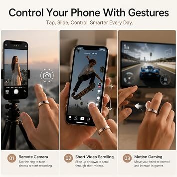 Smart Ring for Men Women Fitness Tracker Ring with Sleep Monitor Heart Rate Tracking Gesture Control Activity Tracker Health Ring Ceramic Metal Smart Ring Gift for Couples Waterproof Ultra-Thin 6.3mm