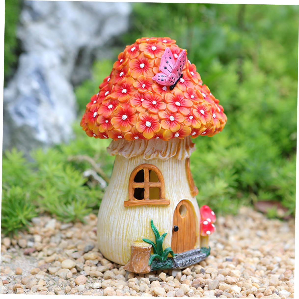 DOITOOL Solar Mushroom House Garden Light Outdoor Lawn Resin Figurine Lamp for Yard Decor Waterproof Solar Outdoor Lighting