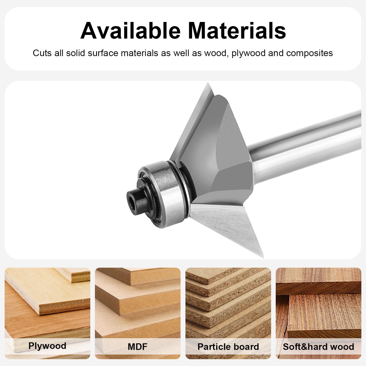 SpeTool Fraise Defonceuse 8mm Fraise à Chanfreiner à 45 Degrés avec Roulement à Billes Chanfrein Routeur Bit Fraise CNC à Biseauter Fraise Bois pour le Chanfreinage du Bois Outil de Coupe à Découper