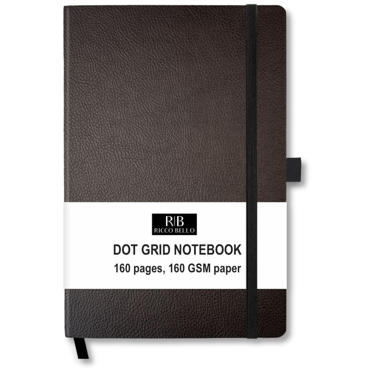 RICCO BELLO Hardcover Dot Grid Bullet Style Journal Notizbuch, flaches Design, 14,5 x 21,3 cm, dickes 160 g/m² Papier, 160 Seiten (Dunkelbraun)