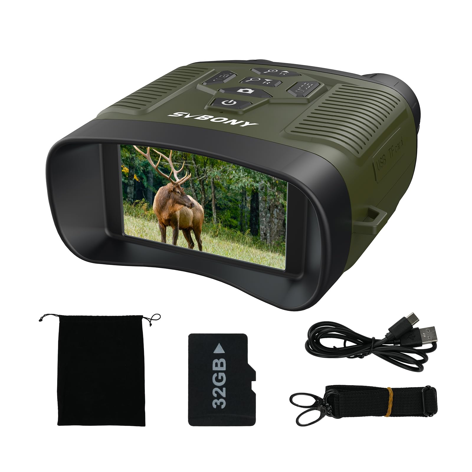 Svbony SA206 Nachtsichtgerät 4K HD, 5000mAh Wiederaufladbares, 8X Digitalzoom Nachtsicht 300M, 3W 850nm IR Strahler, 3'' Video 36MP Bild mit 32GB TF Karte, Infrarot-Fernglas für Jagd Camping