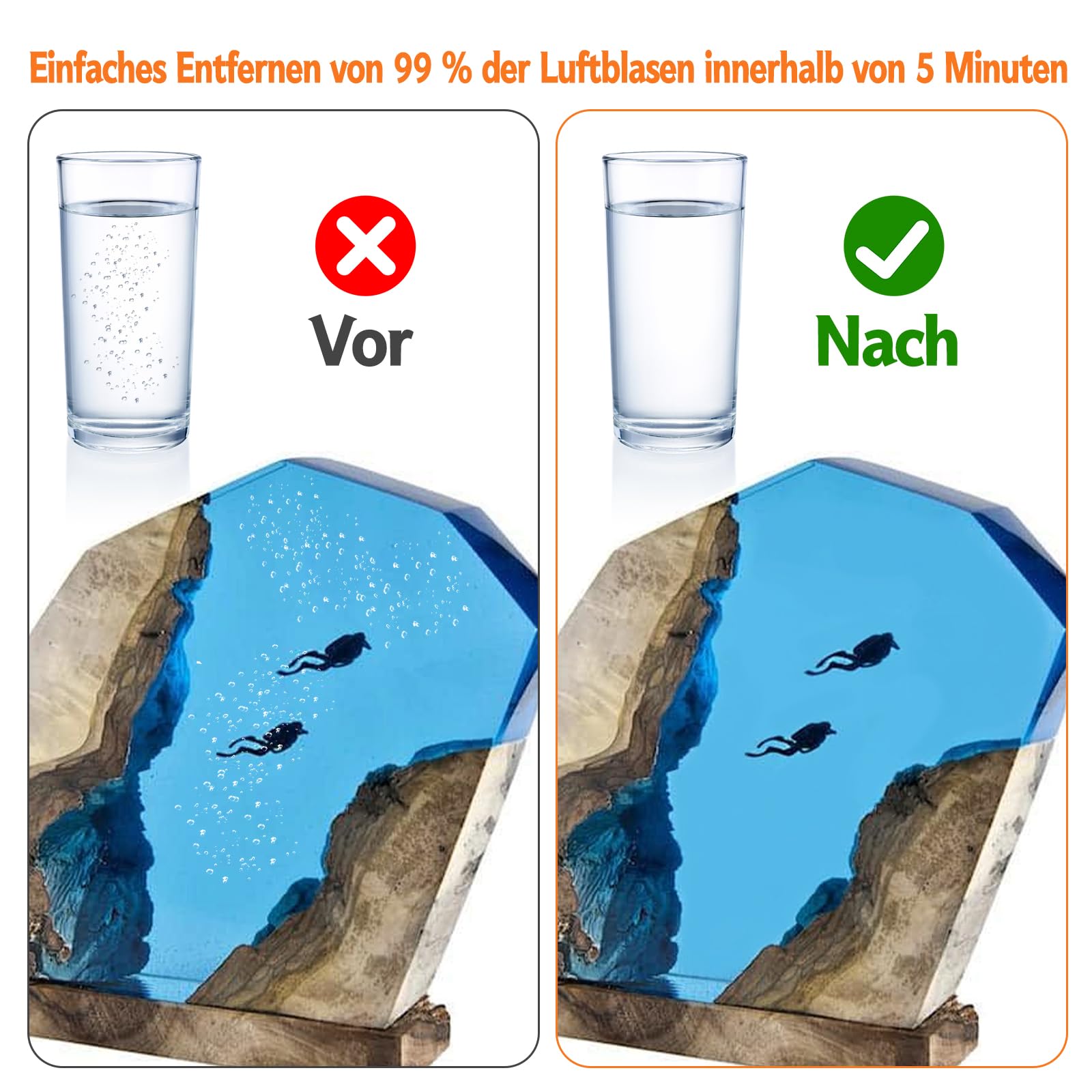 Środek do usuwania pęcherzyków powietrza z żywicy, 2 l, z 4 kubkami pomiarowymi 240 ml, usuwa 99% pęcherzyków w ciągu 5-10 minut, 95 kPa próżniowa żywica epoksydowa, bezpowietrzna maszyna do żywicy
