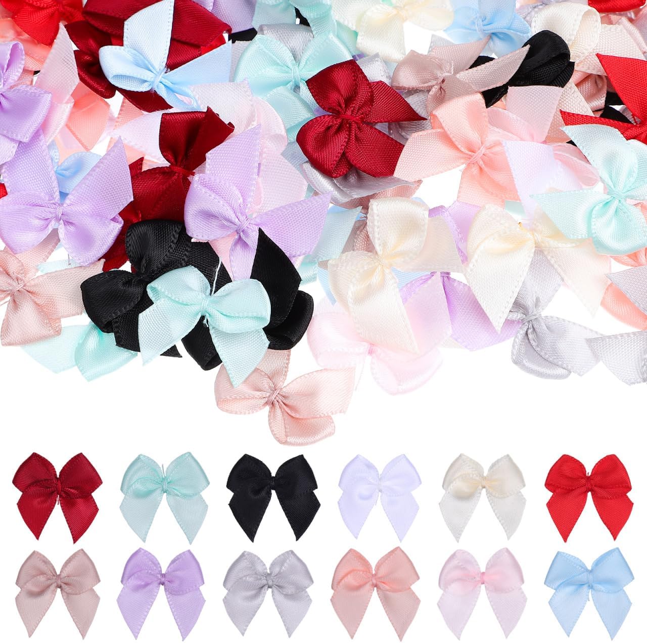 NOLITOY 180 Pcs Tiny Bows for Crafts Mini Satin Bows 1.06 in Small Bow Decorations for Sewing Scrapbooking Hair Accessories Clothing Embellishments Gift Wrapping