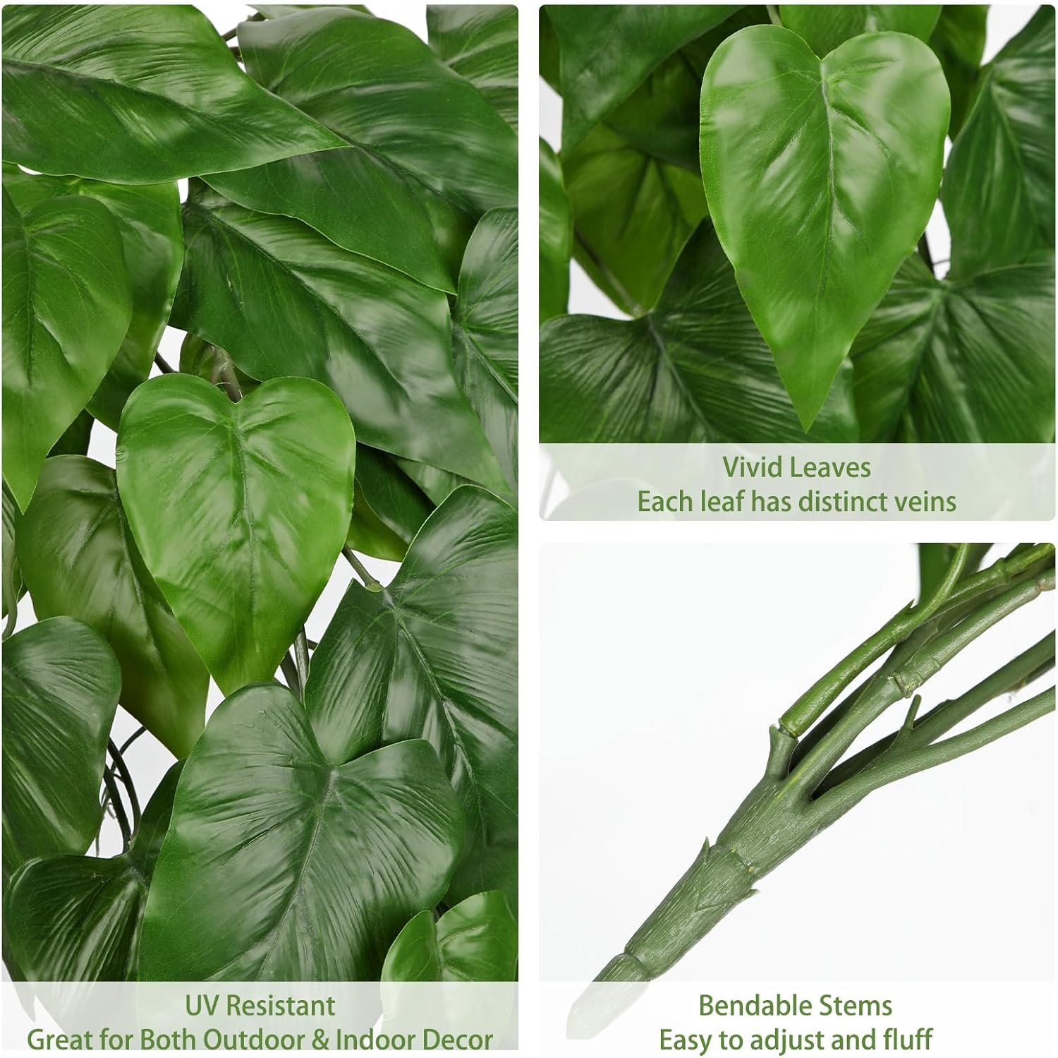 2 Packs UV Resistant Artificial Hanging Plants Outdoors & Indoors, 33" Large Fake Pothos Plants Faux Monstera Hanging Greenery for Planter, Shelf, Wall, Window Box, Porch, Patio, Garden, Balcony Decor