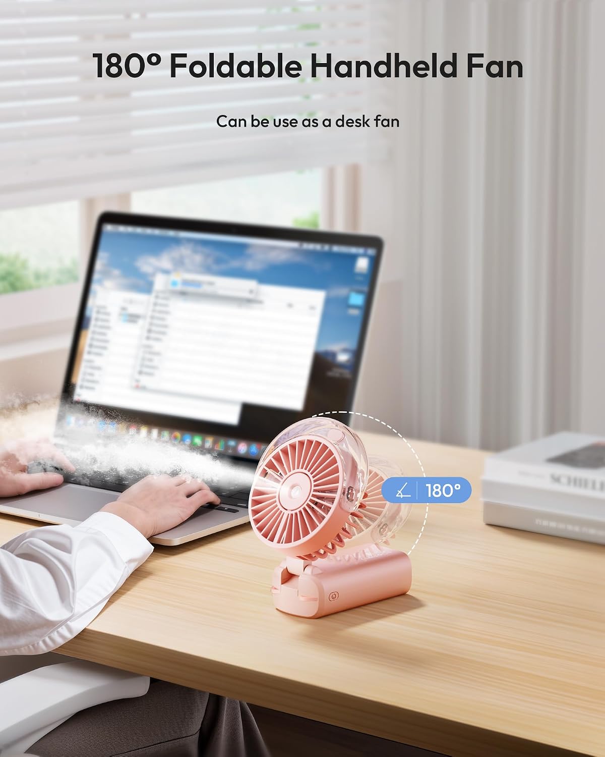 Gaiatop Portable Misting Fan, 180° Foldable Handheld, 3 Speeds USB Rechargeable, Spray Water Mist with LED Digital Display, Personal Cooling Mini Hand Fans for Travel, Hiking, Concert, Outdoor (Pink)