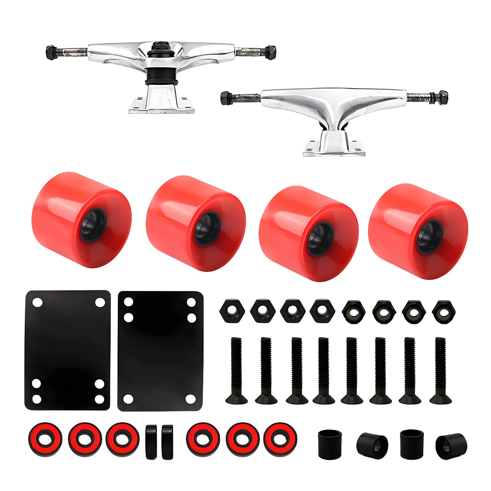 5 Inches Skateboard Trucks and Wheel Set Includes 60mm Wheel and High Precisions Bearings for Smooth Ridings All Levels Longboards Truck Set