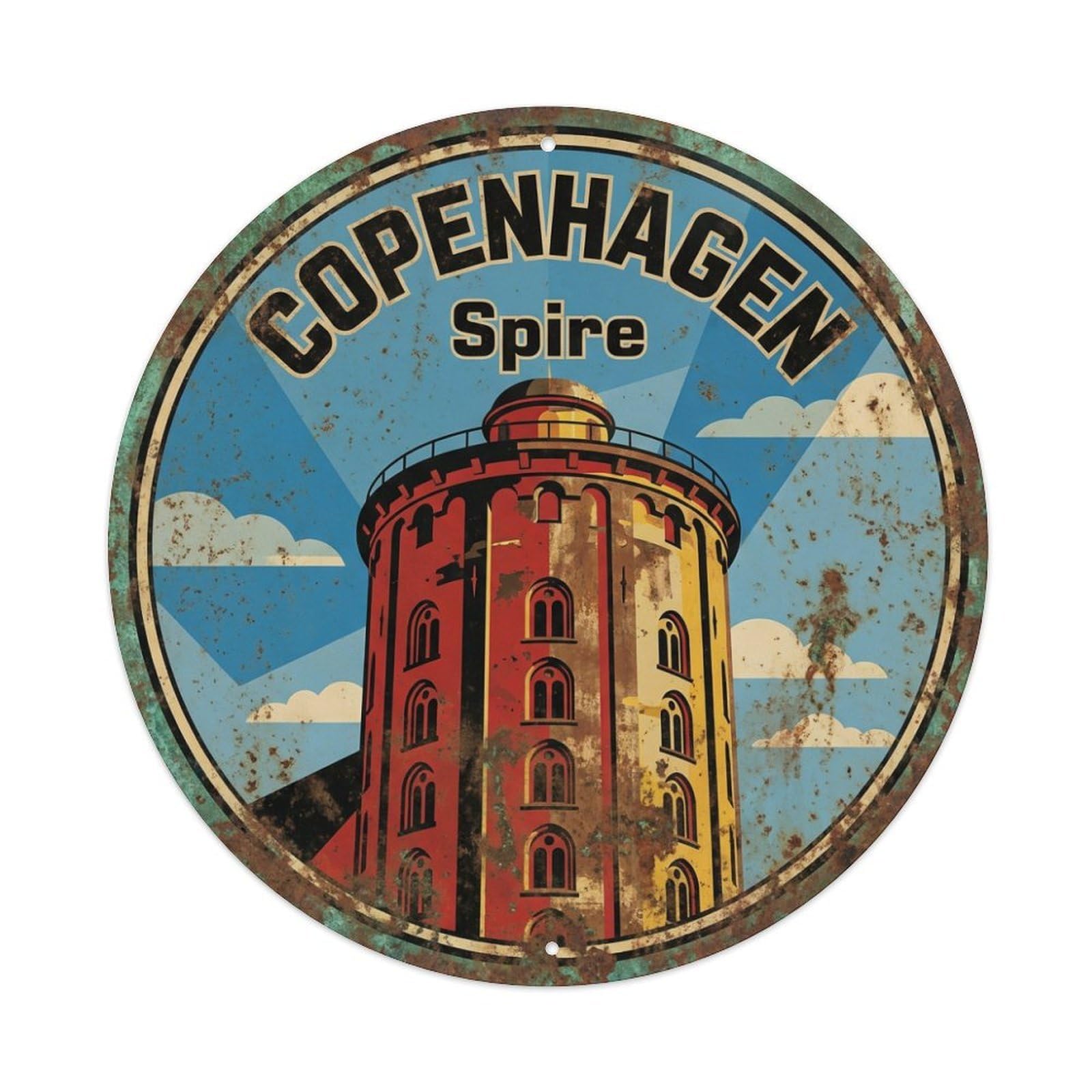 Fqnyr Style Metal Tin Sign Vintage Travel Copenhagen Denmark Tower