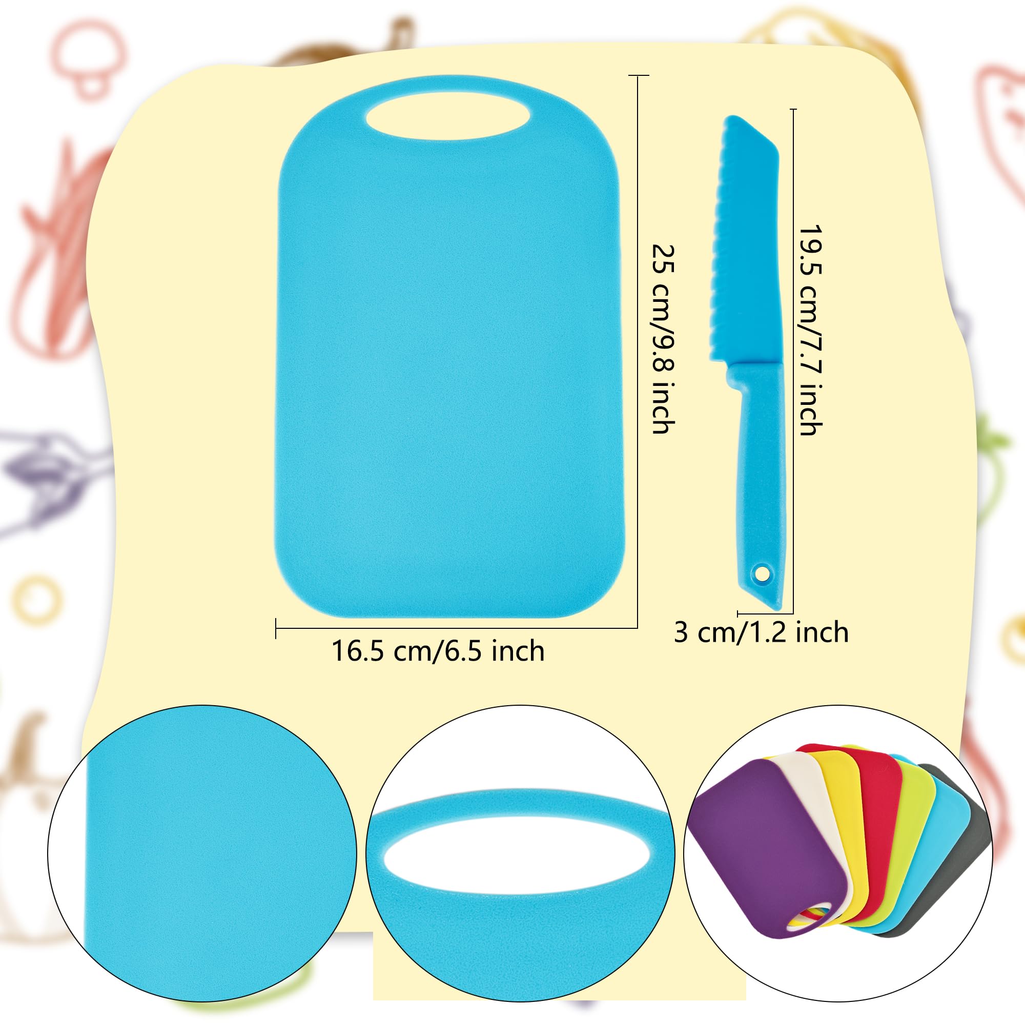 Drayear 28 Pcs Kids Cutting Board and Knife Set Including 14 Pcs Plastic Safe Knives 14 Pcs Kids Colorful Chopping Boards for Kids Toddlers Preschool Cooking Toys Kitchen Learning Play