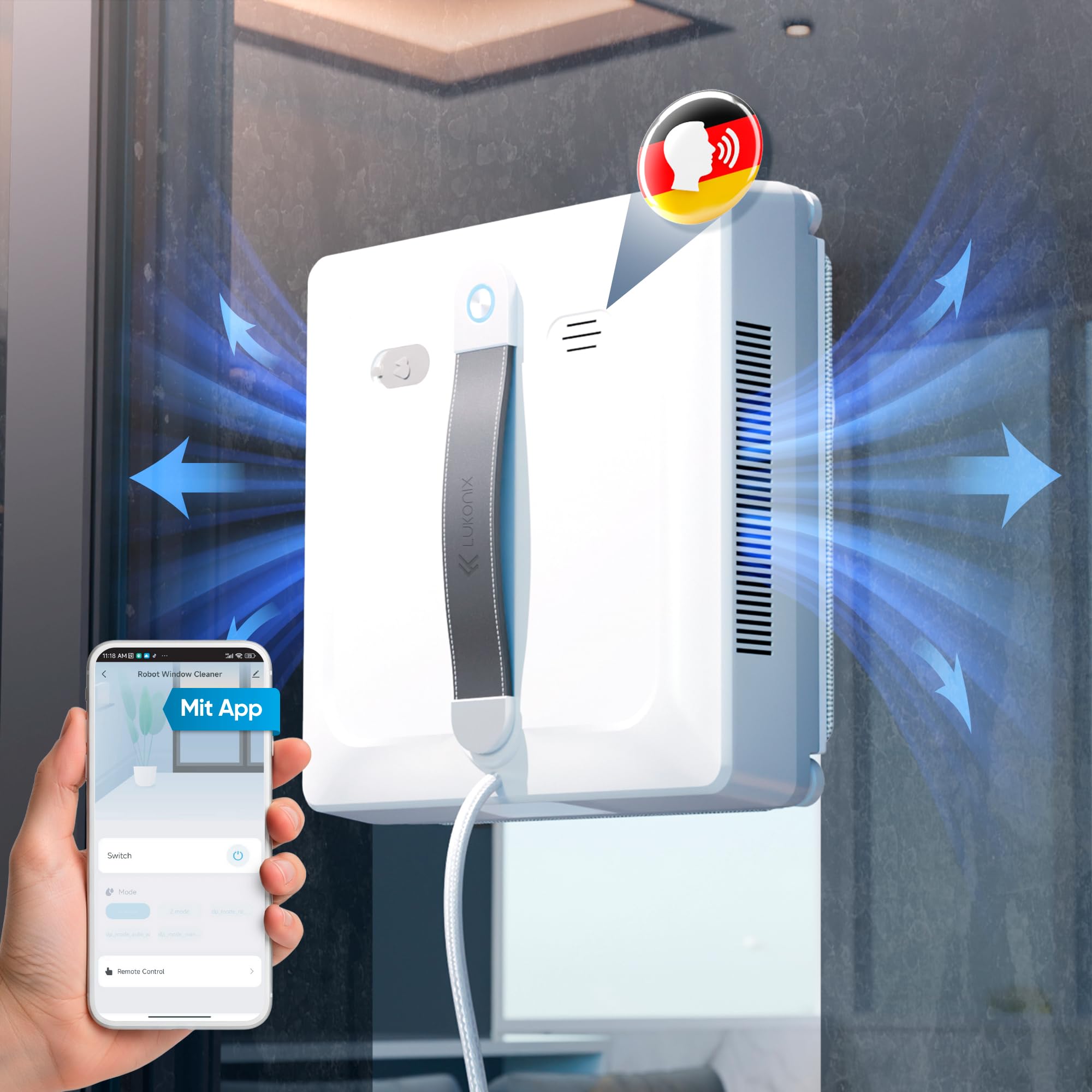 Fensterputzroboter [patentierte Rollbürsten] Fensterputzer elektrisch mit App-Steuerung [deutsch] Fensterroboter 3-Düsen Sprühfunktion & Anti-Fall-Sensoren | Winbot Roboclean Window Cleaning Robot