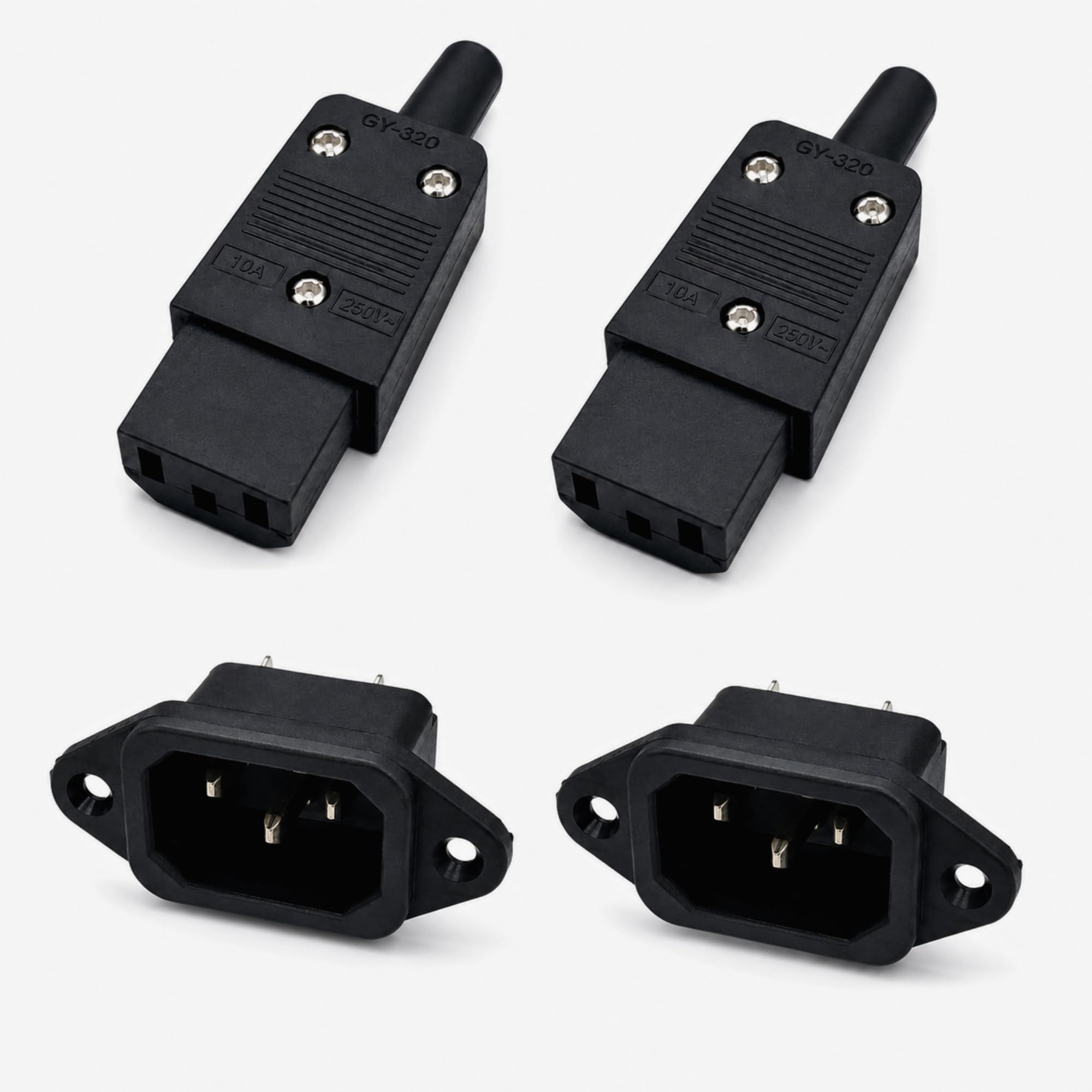 IEC 320 C13 Female Inline Socket with IEC C14 Male Panel Mount Power Inlet Connector, AC 250V 10A, 3 Pin Power Plug & Socket Adapter for DIY, UPS, SMPS, PC Power Supply (Set of 2)-picture-21
