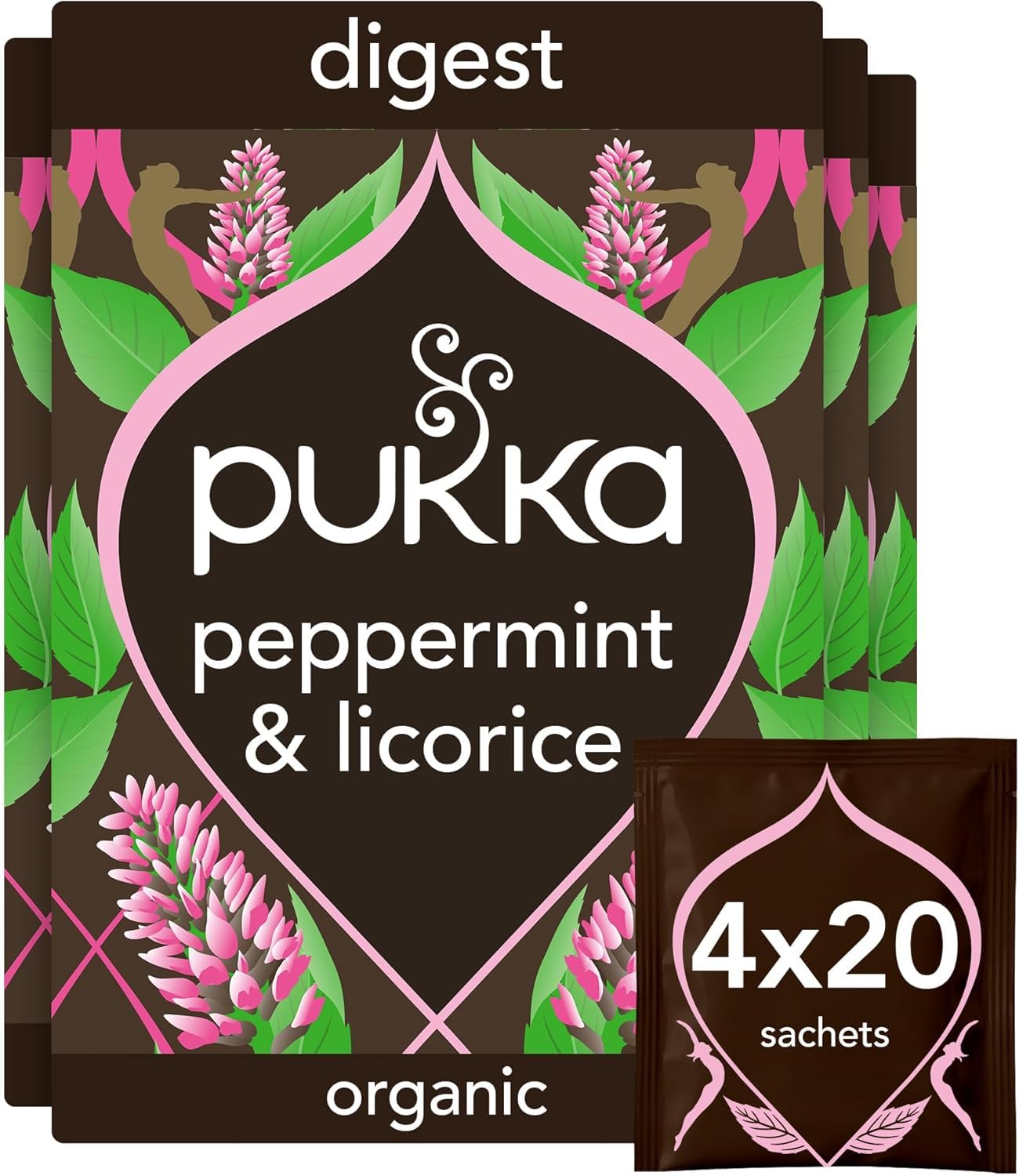 Pukka Herbs Peppermint & Licorice Herbal Tea, Caffeine Free, 80 Tea Bags