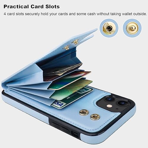 Miniatura 4 de Folosu Funda compatible con iPhone 11, cartera con tarjetero y rotación de 360, soporte de anillo de dedo con función atril, bloqueo RFID, piel