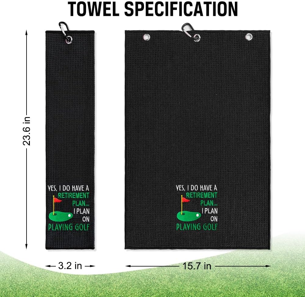 ERHACHAIJIA Yes I'd Have A Retirement Plan Embroidered Golf Towel with Clip. Funny Golf Accessories Gifts for Men Women Golfer Grandma Grandpa Mom Dad, Birthday Retirement - Image 2