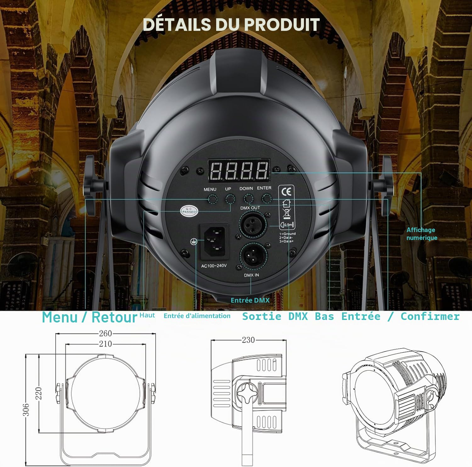 BETOPPER 100W COB Eclairage de Scène Lumière dj DMX Par Projecteur Soirée avec lumineux Blanc Eclairage à Effet Stroboscopique pour théâtre photographie bar mariage fête LC001