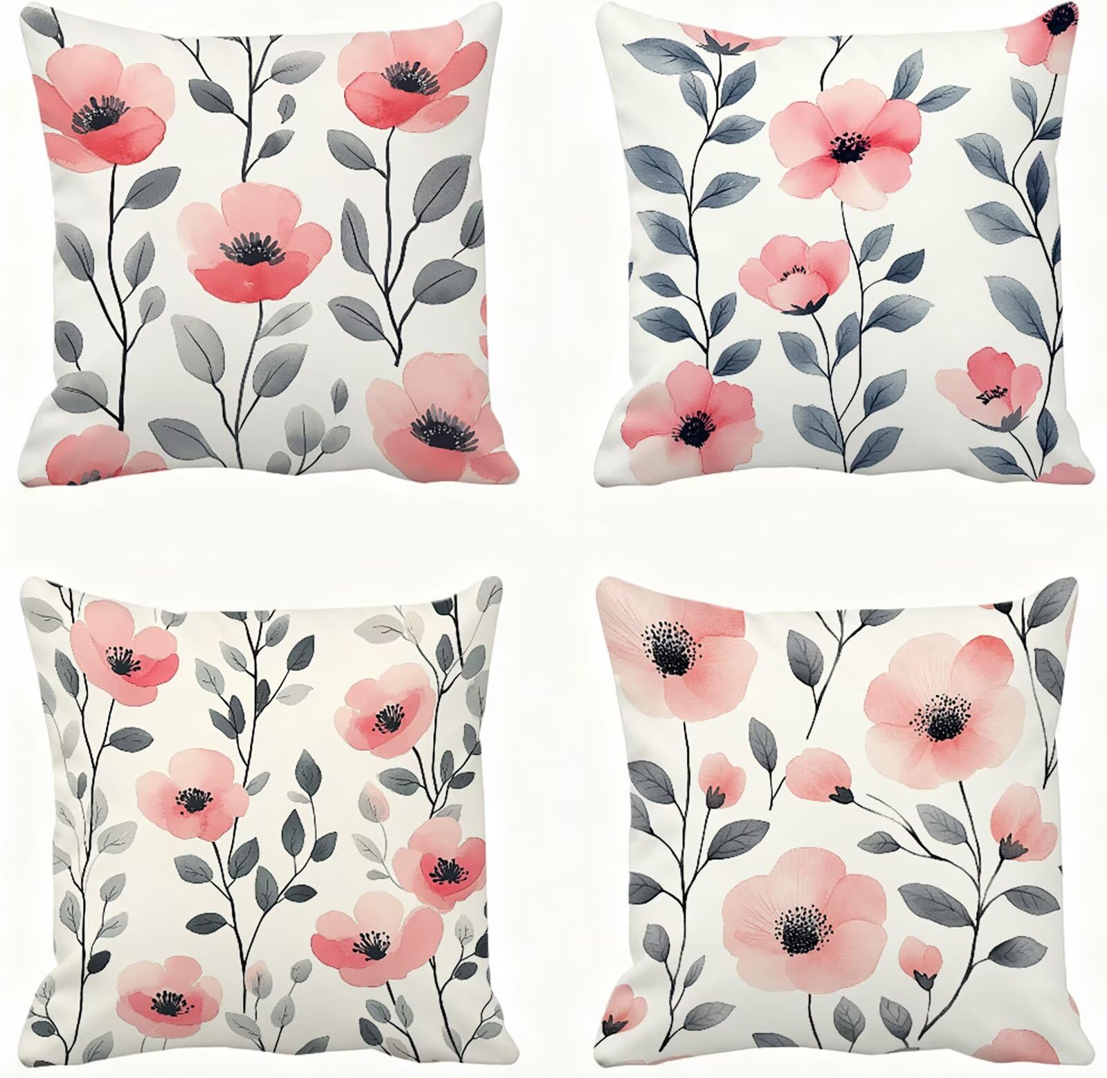 Rose Housse Coussin 60x60 Fleur Taie Oreiller 60x60 Lot de 4 Super Doux Protege Oreiller 60 x 60 Decoration Automne Taie D'oreiller Carrées Coussin Canape, pour Maison Chambre Canapé Chaise E - 147