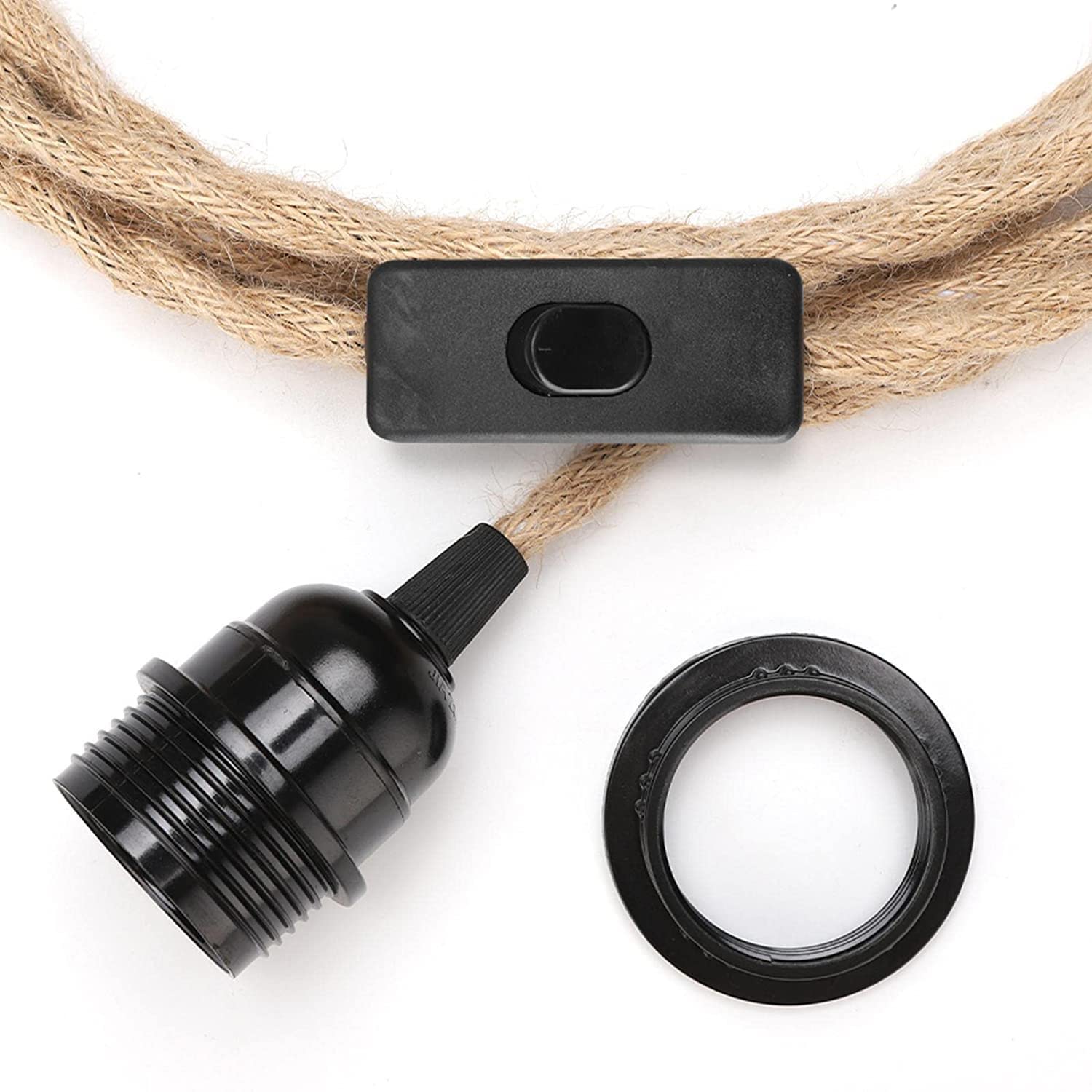 Pendelleuchten-Kabel-Set mit Schalter, 4,5 m, Vintage-Industrie-Hängeleuchte, Plug-in-Lampenkabel mit gedrehtem Hanfseil, Pendelleuchten-Fassung E26 E27 für Hängelampe, Bauernhaus-Lampenkabel, DIY