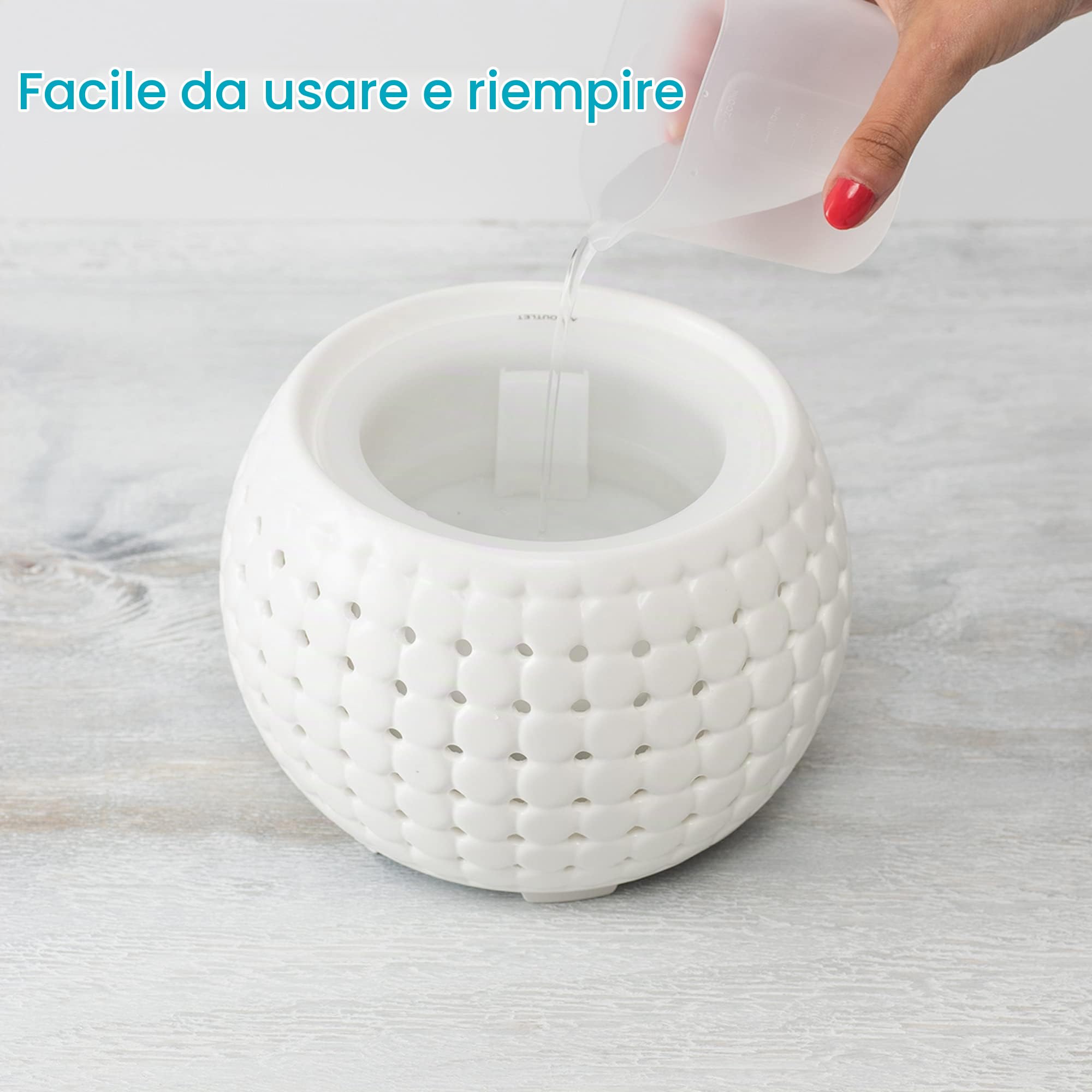 Homedics Ellia, Diffusore di Aromi e Oli Essenziali ad Ultrasuoni, Profumatore per Ambienti in Ceramica e Legno, Umidificatore Ambiente, Diffusore Ambiente con Luci Ambientali, Crema