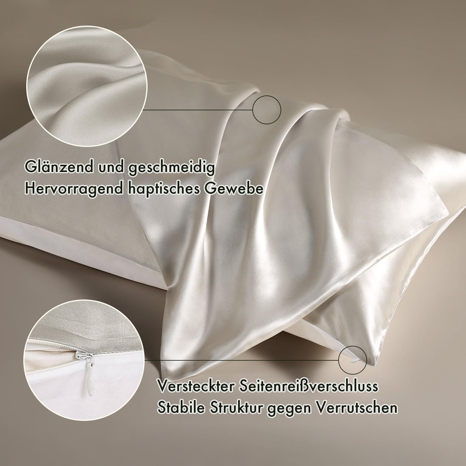 LilySilk Seide Kissenbezug Kissenhülle Unterseite von Baumwolle mit Reißverschluss 1 Stück Wende Kissen in Schachtelverpackung Silbergrau 80 x 80 cm Verpackung MEHRWEG Home & Kitchen