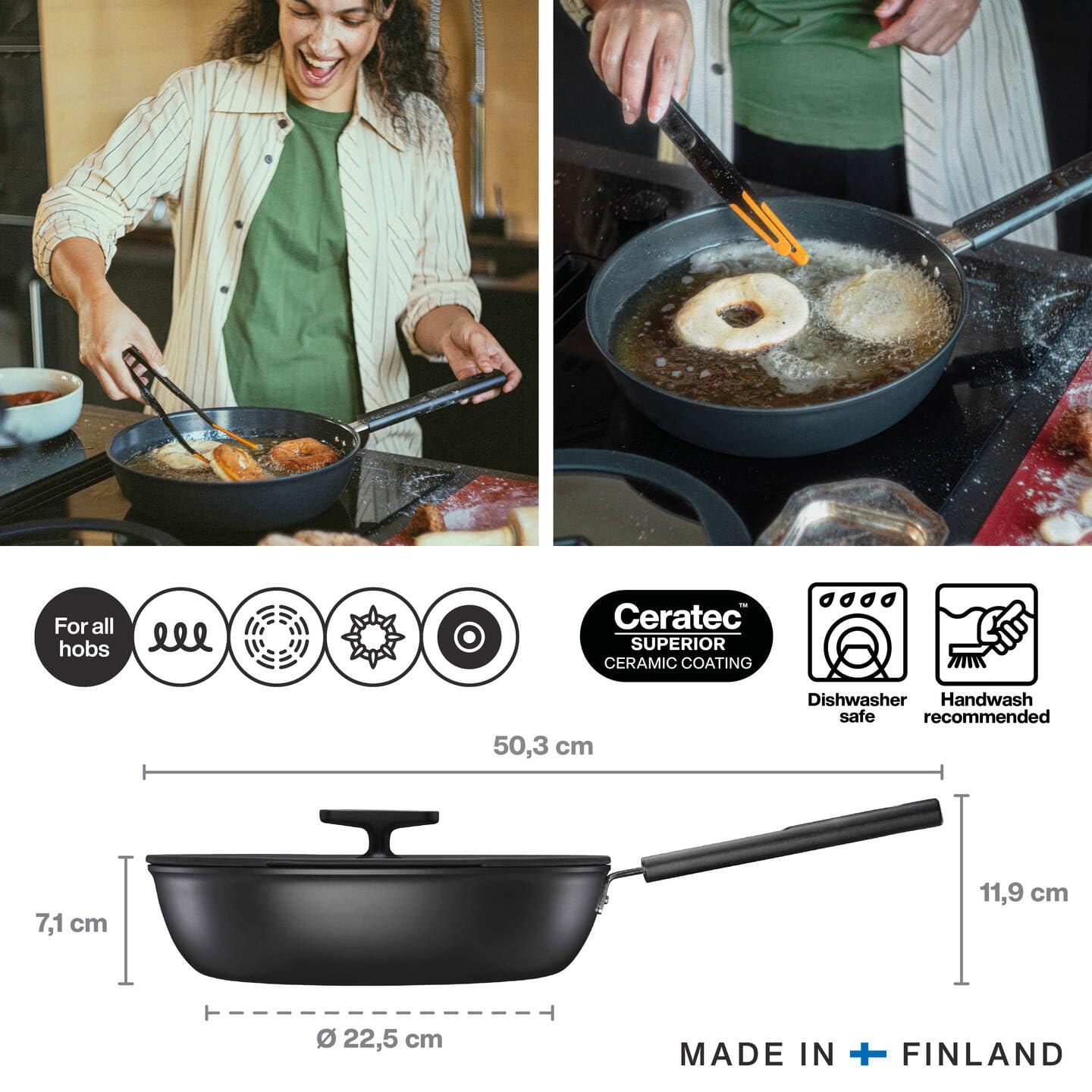 Fiskars Padella con Coperchio, Hard Face, Diametro 28 cm | Capacità: 3,5 litri, Rivestimento Antiaderente, Resistente ai Graffi, Alluminio/Plastica, Nero, 1075530