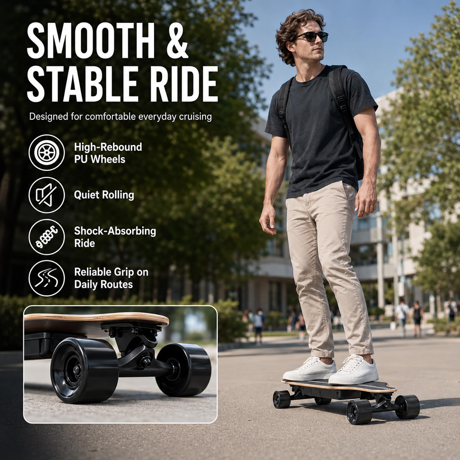 Skate Électrique 33 Pouces - Longboard Électrique avec Moteur 350W, 4 Vitesses, Télécommande, pour Débutants et Adultes