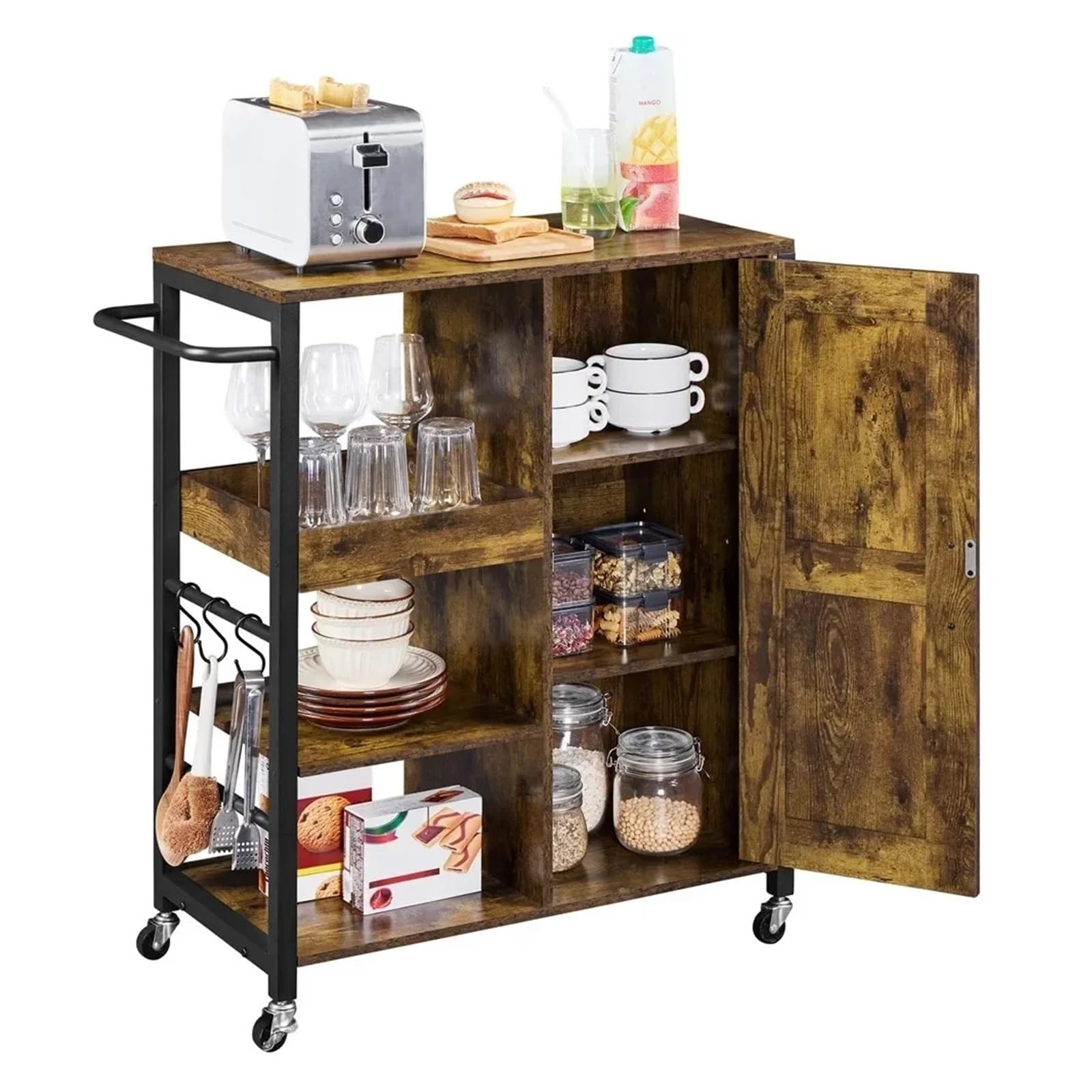 Chariot de Rangement Carro De Almacenamiento De Cocina con Ruedas,Carro con Estantes Abiertos,Gabinete De Almacenamiento De Cocina,Marrón Chariot de Rangement