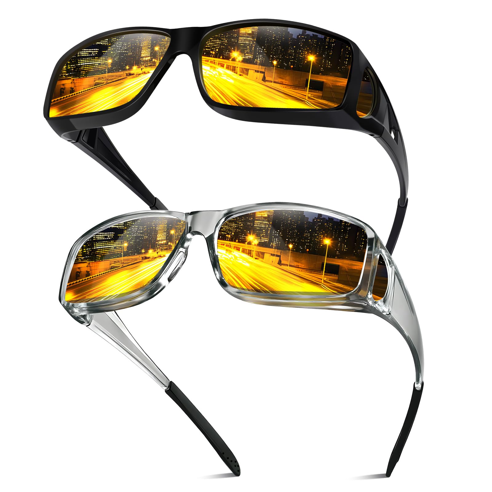 Bio-th Fit Over Night Vision Driving Glasses,Anti-Glare Yellow Tinted Lens