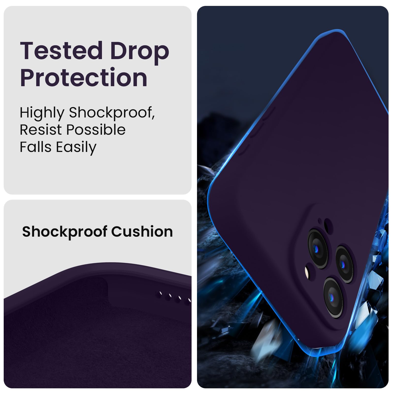 FireNova Etui na telefon Phone 15 Pro, ulepszone silikonowe [ochrona aparatu], etui na telefon z 2 ochraniaczami ekranu], miękka, odporna na zarysowania wyściółka z mikrofibry, 6,1", fioletowe