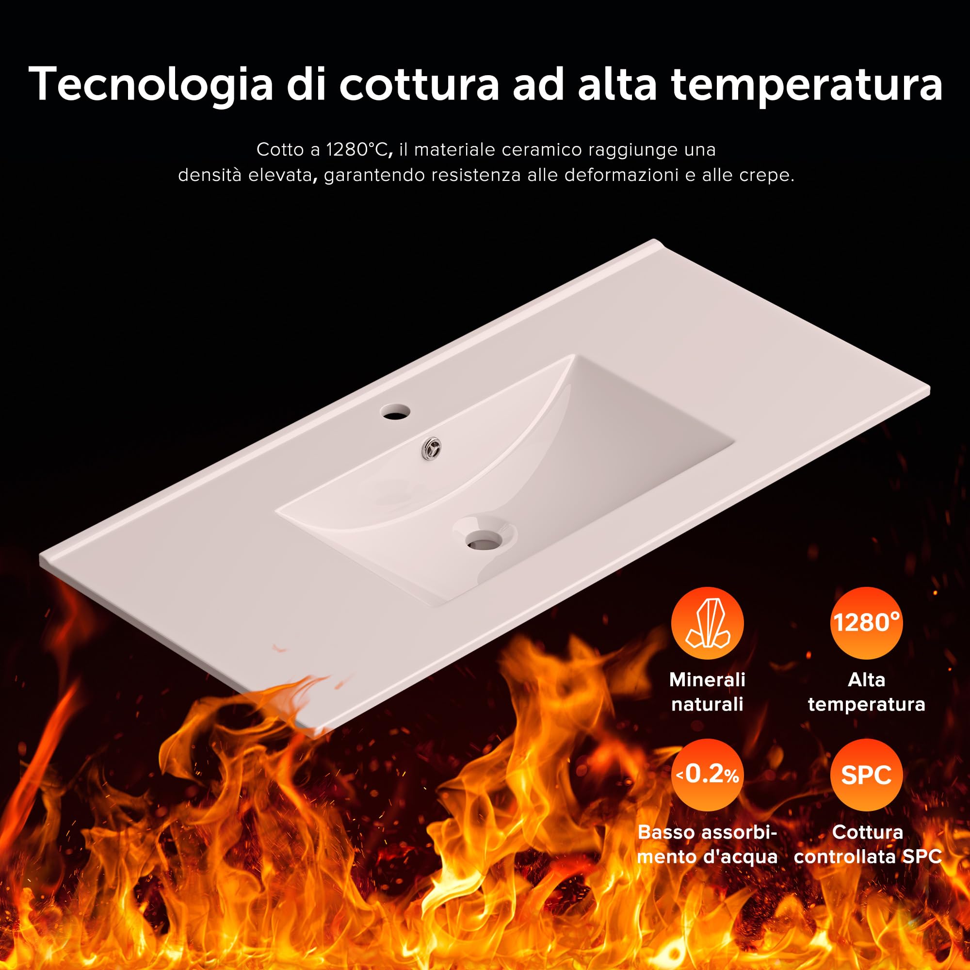 doporro Lavabo da Incasso Rettangolare 80 cm in Ceramica Bianco Lucido, Lavandino Integrato con Foro Rubinetto, Installazione su Mensola o Mobile Bagno Brüssel912