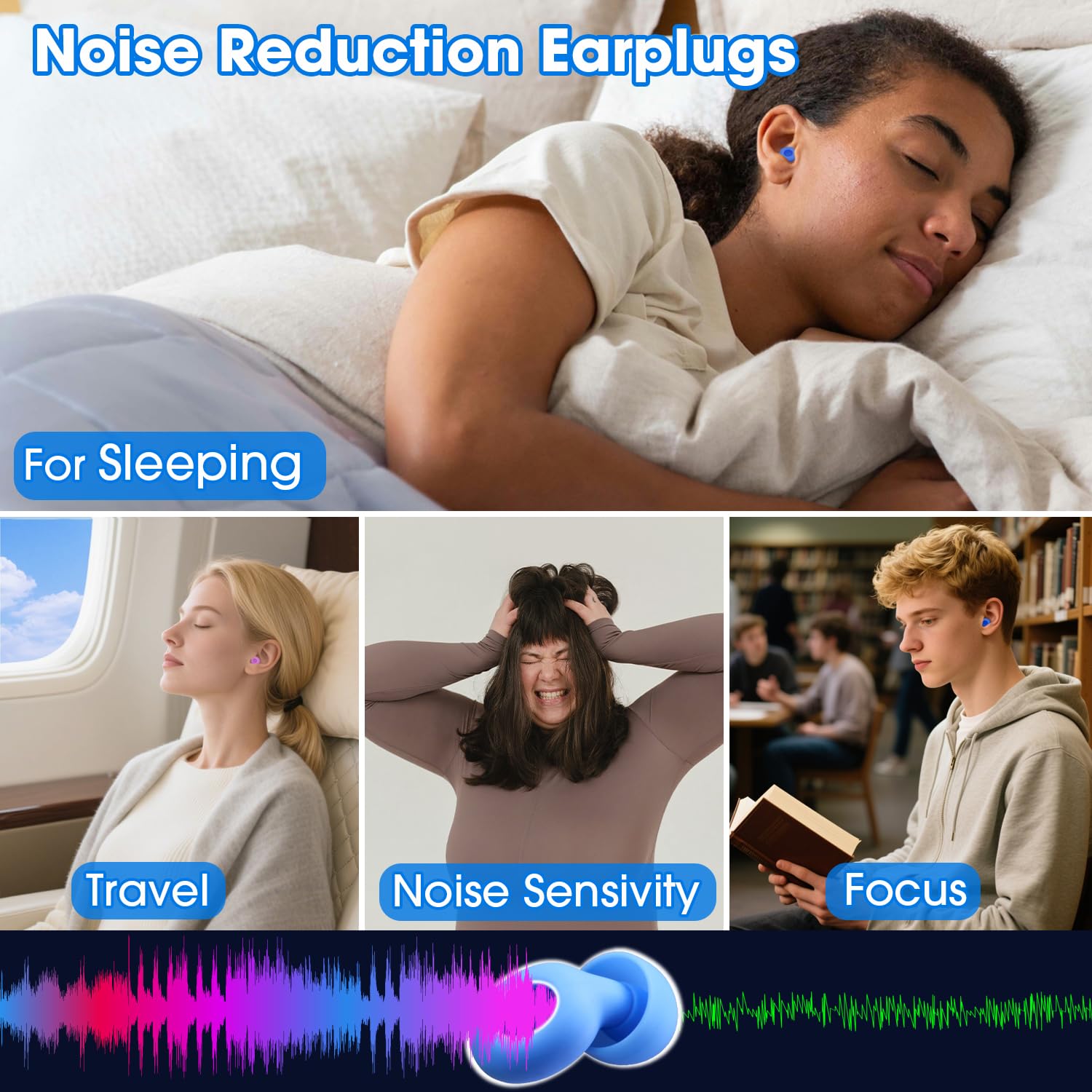 Tapones ultra suaves para dormir, sensibilidad al ruido, reducción pasiva de ruido 26 dB, tapones para los oídos con cancelación de ruido más cómodos, protección auditiva certificada, 8