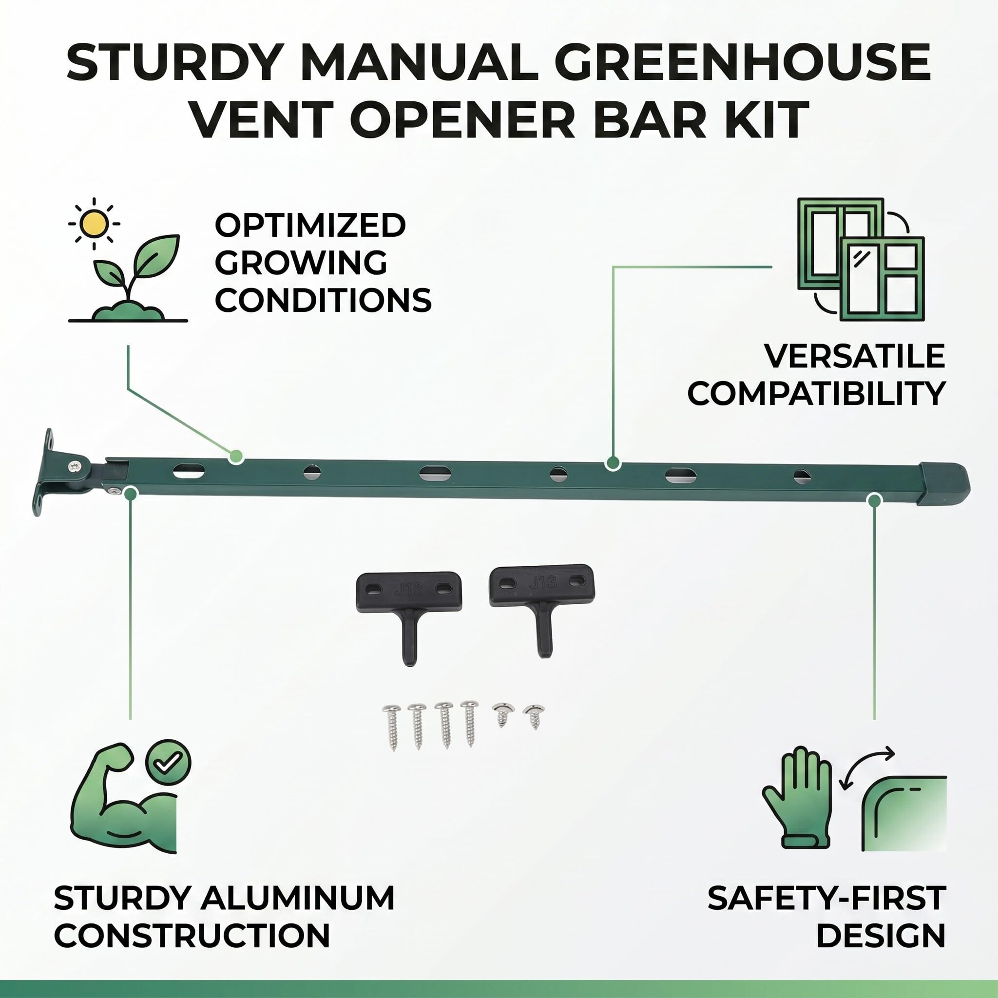 Gewächshaus-Entlüftungsöffner, Manuelles Fensteröffner-Stangen-Set aus Aluminium, Effizientes Temperaturkontrollwerkzeug für Hydrokultur und Gartennutzung (GREEN)
