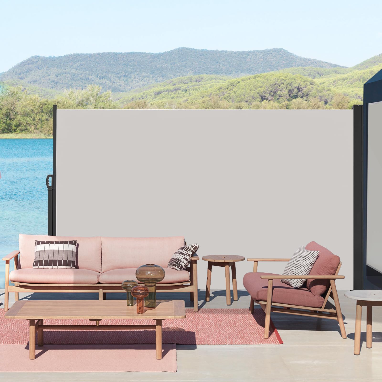 Kidsgigglz Toldo Lateral Retráctil Toldo Retractil Exterior Telas para Toldos Protección de privacidad, Toldos Exterior Terraza Enrollable contra el Viento UV, para Balcón Jardín, 160x300cm-Gris