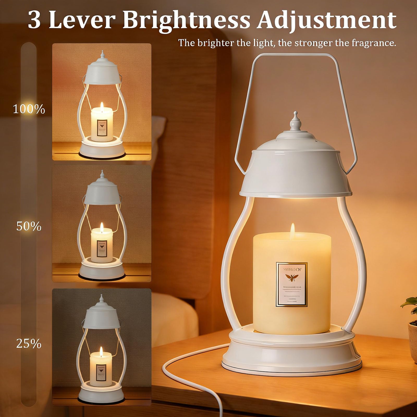 Scalda-candela, temperatura regolabile con 2 lampadine (50 W) per camera da letto, soggiorno, studio, decorazione (bianco, 15,2 x 30,5 cm)