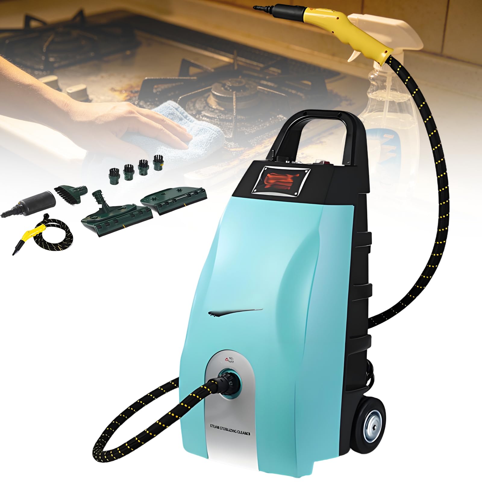 Gavscient Multipurpose High Pressure Steam Cleaner, Heavy-Duty Portable Steamer With 3.5L Tank & 6 Accessories, Home Kitchen Car Upholstery Tile Grout AC Cleaning Blue
