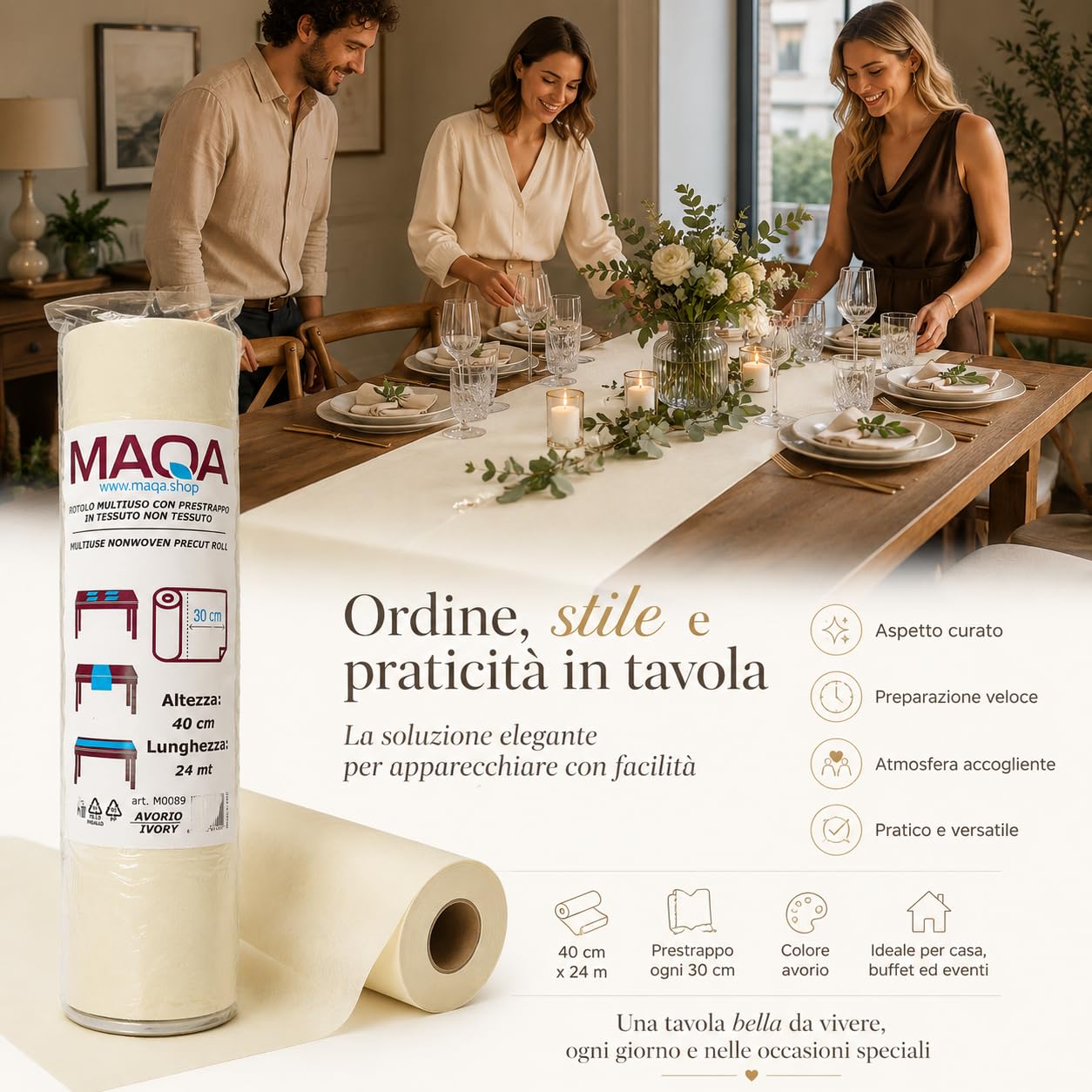 Tovaglia TNT Monouso Pretagliata 0,4x24m Rosso - Copritavolo Tessuto Non Tessuto per Feste Cerimonie Catering