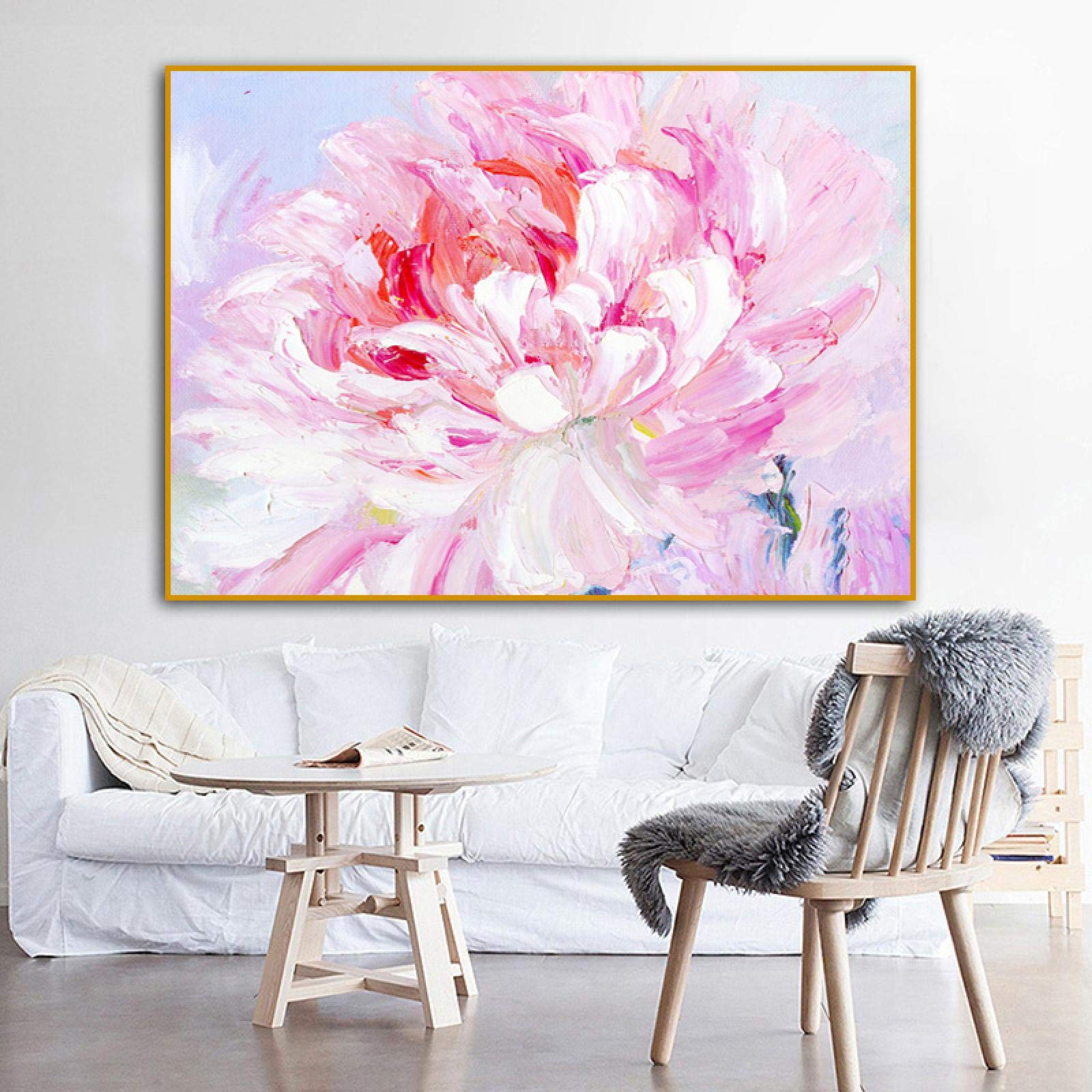 Amazon｜キャンバス絵画ピンクの花ポスターとプリントリビングルームの