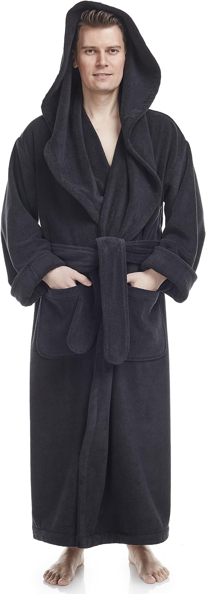 Arus Men’s Big & Tall Long Monk Robe Hooded Full Length Turkish Cotton Bathrobe