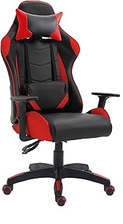 Mahmayi B88 High Back Black & Red Ergonomic Swivel, Tilt Tension Adjustment, Adjustable Armrest & Lumbar Pillow Video Gaming Chair With Pu Leatherette, B88-BLACK-RED