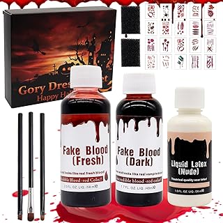 Kunstblut Halloween, Halloween Make Up, Dark Blut 50ml+ Künstliches Fresh Blut 60ml + Latex 30ml mit Schwamm und Kosmetikp...