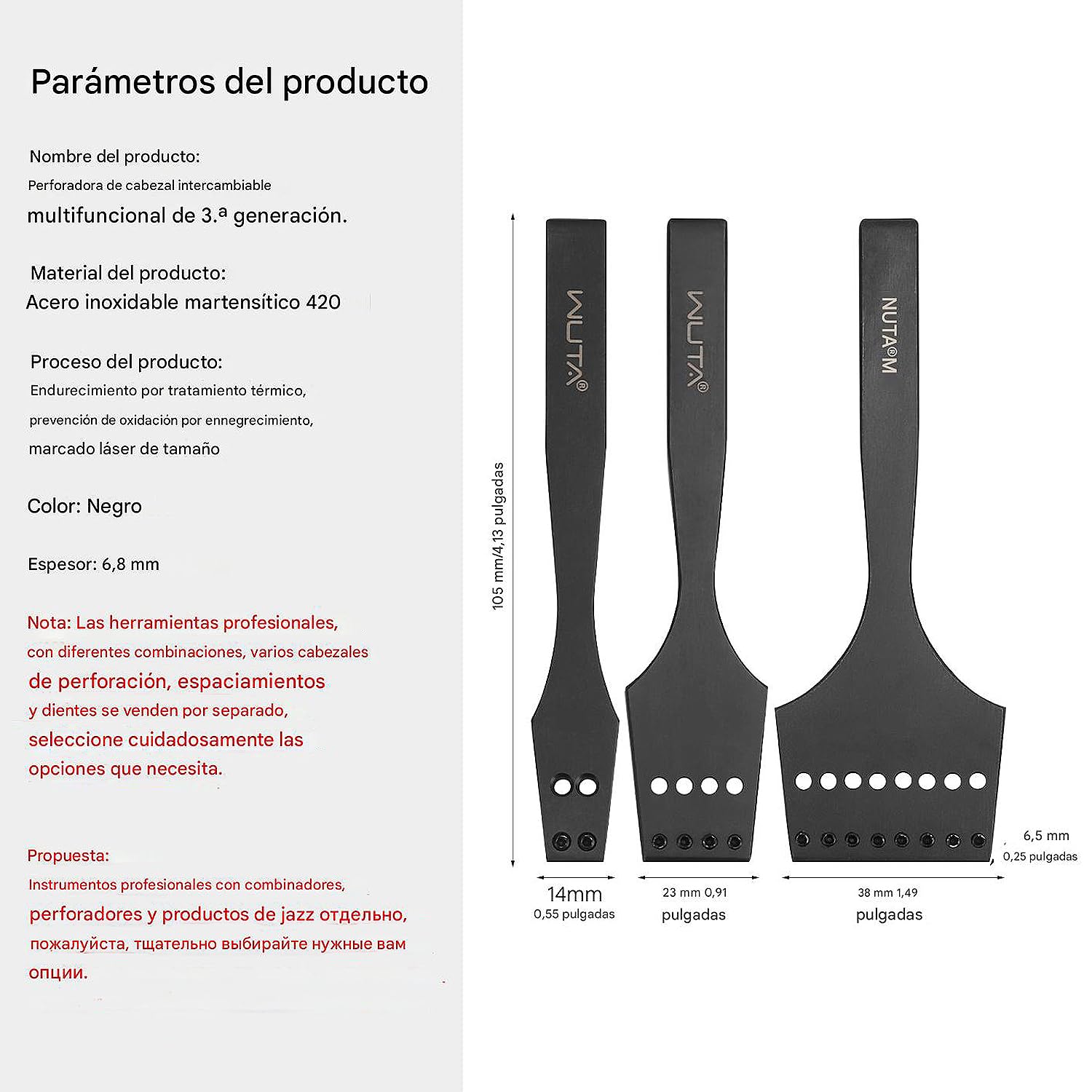 WUTA - Perforadora de agujeros para cuero con forma de círculo desmontable, herramienta profesional para espaciar cuero, juego de bricolaje para cuero(3.85mm-2+4+8)