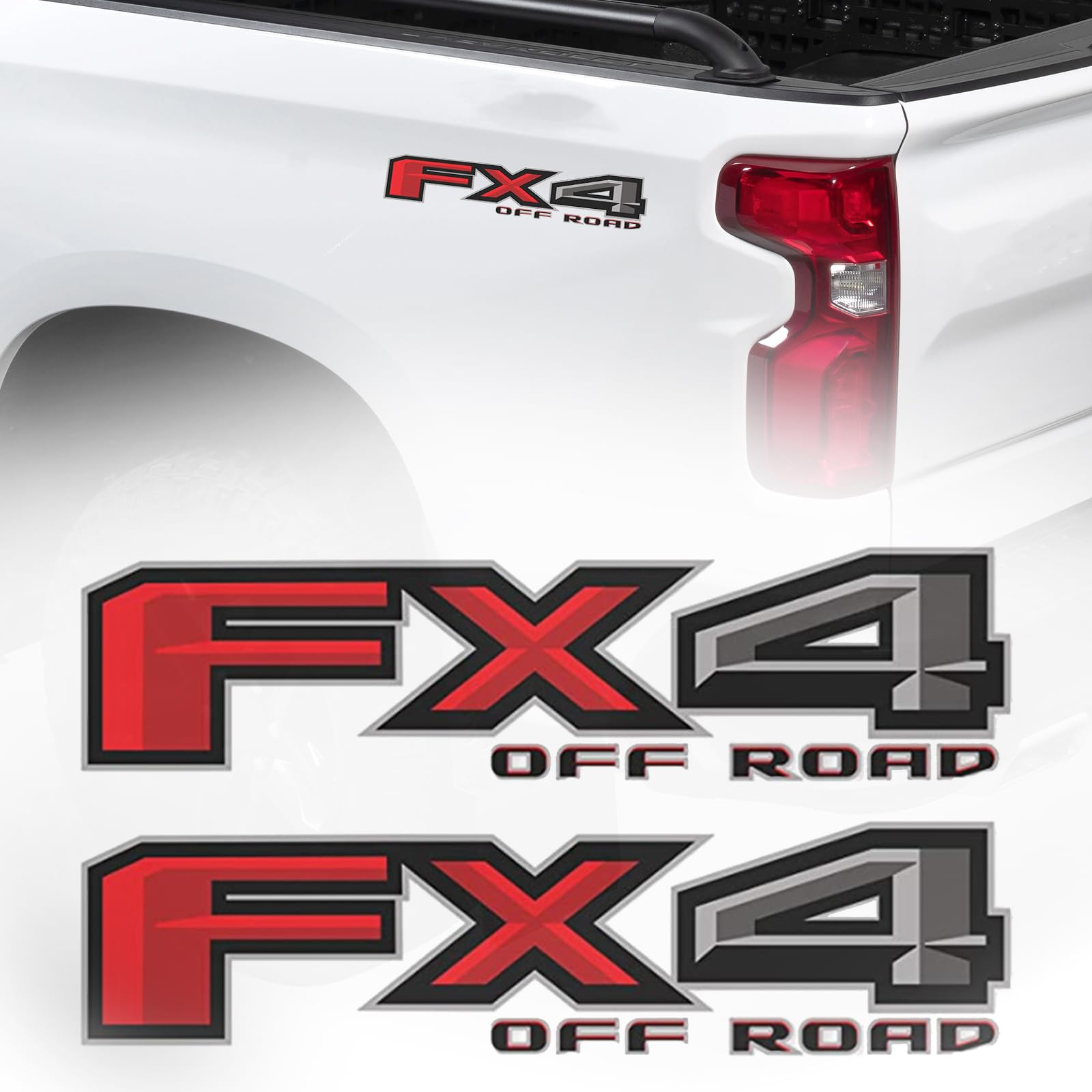 2PC FX4 Off Road Decal Replacement Sticker for F150 Bedside F Truck Super Duty F250 F350 F450,Car Exterior Decals and Stickers,Car Emblem(Red&Gray)