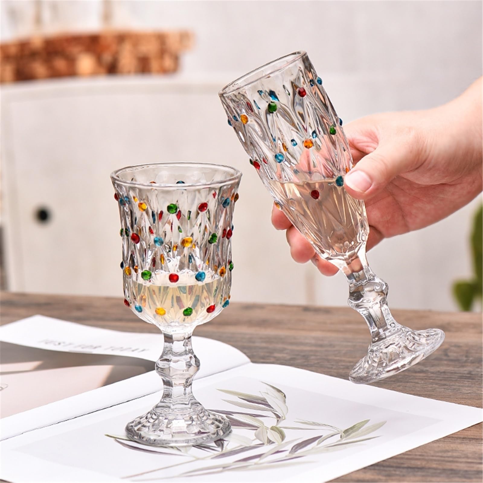 Copas de champán con relieve Vintage, 170ml, elegantes copas de vino y champán con lunares pintados for cocina, hogar y Bar Vaso para bebidas