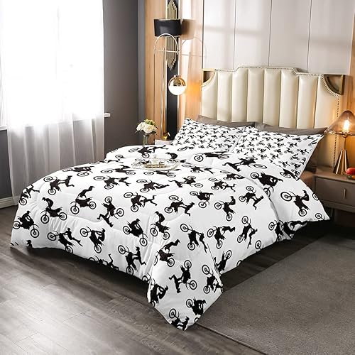 Miniatura 2 de Feelyou Juego de ropa de cama de motocross para niños y niños, deportes extremos, funda de edredón de motocicleta, edredón de moto de cross,