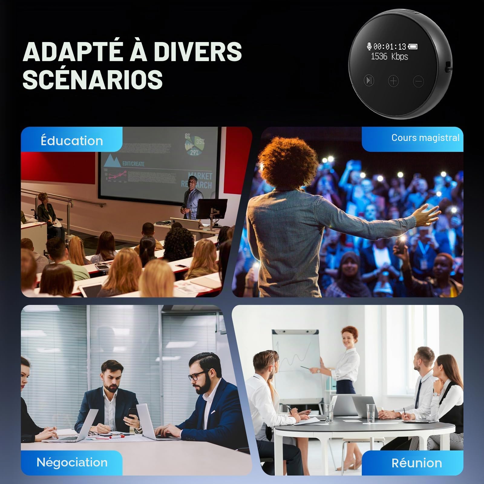 64GB Micro Espion Ecoute a Distance, avec Triple Réduction du Bruit DSP, Dictaphone Vocalet Activation, Mot de Passe, Enregistreur Vocal Espion Discret pour Cours, Réunions, Entretiens